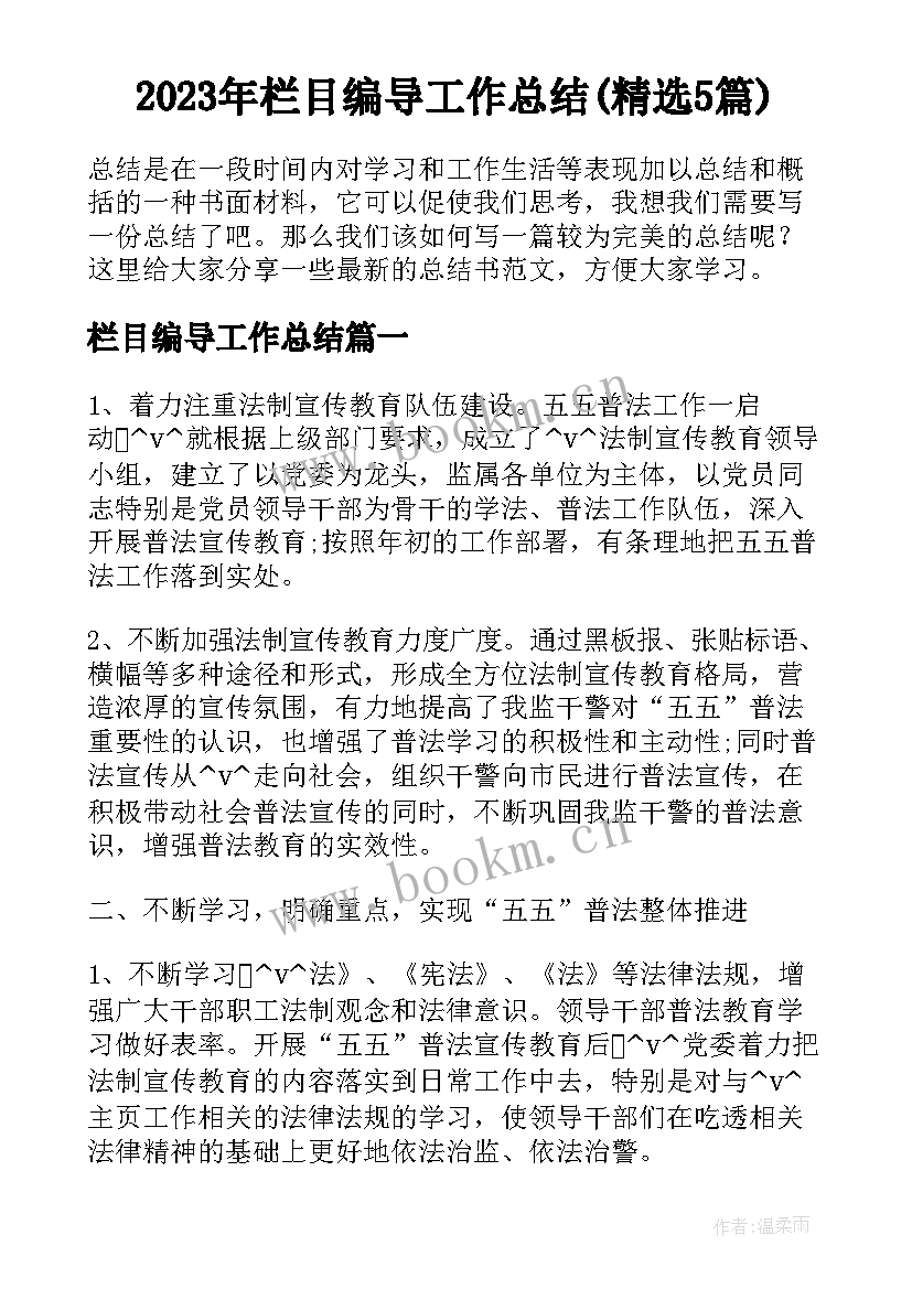 2023年栏目编导工作总结(精选5篇)