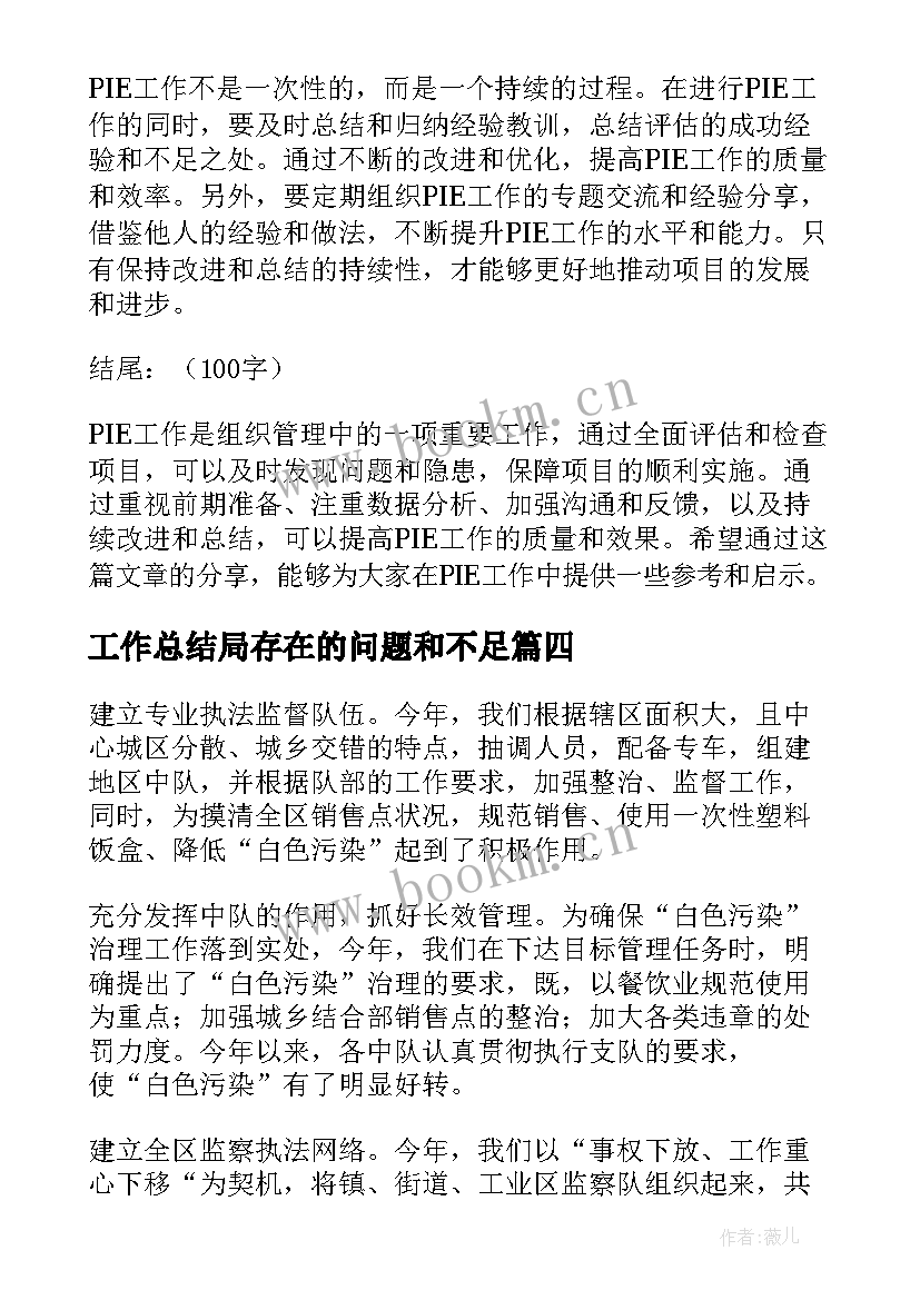 2023年工作总结局存在的问题和不足(优秀5篇)