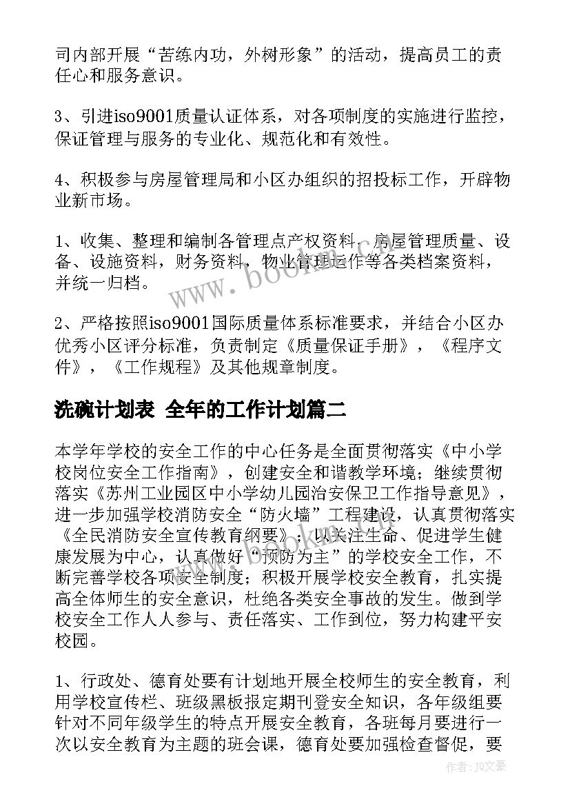 洗碗计划表 全年的工作计划(汇总8篇)