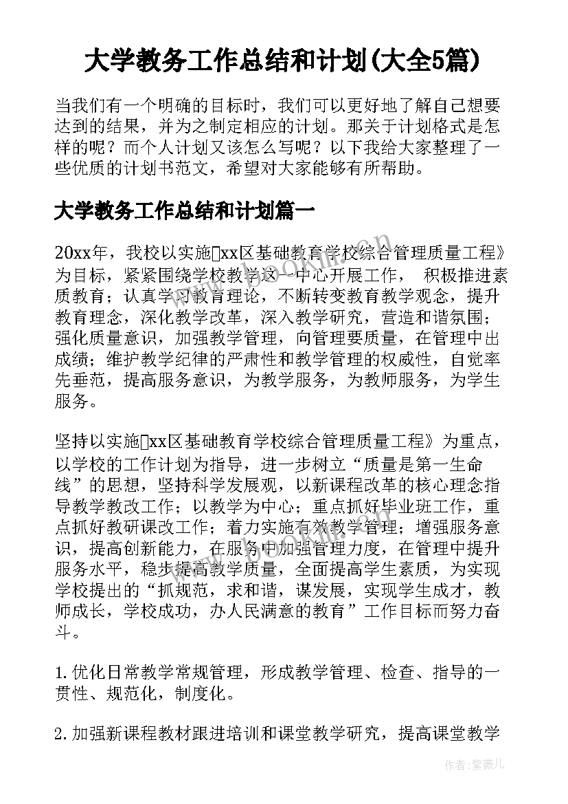 大学教务工作总结和计划(大全5篇)