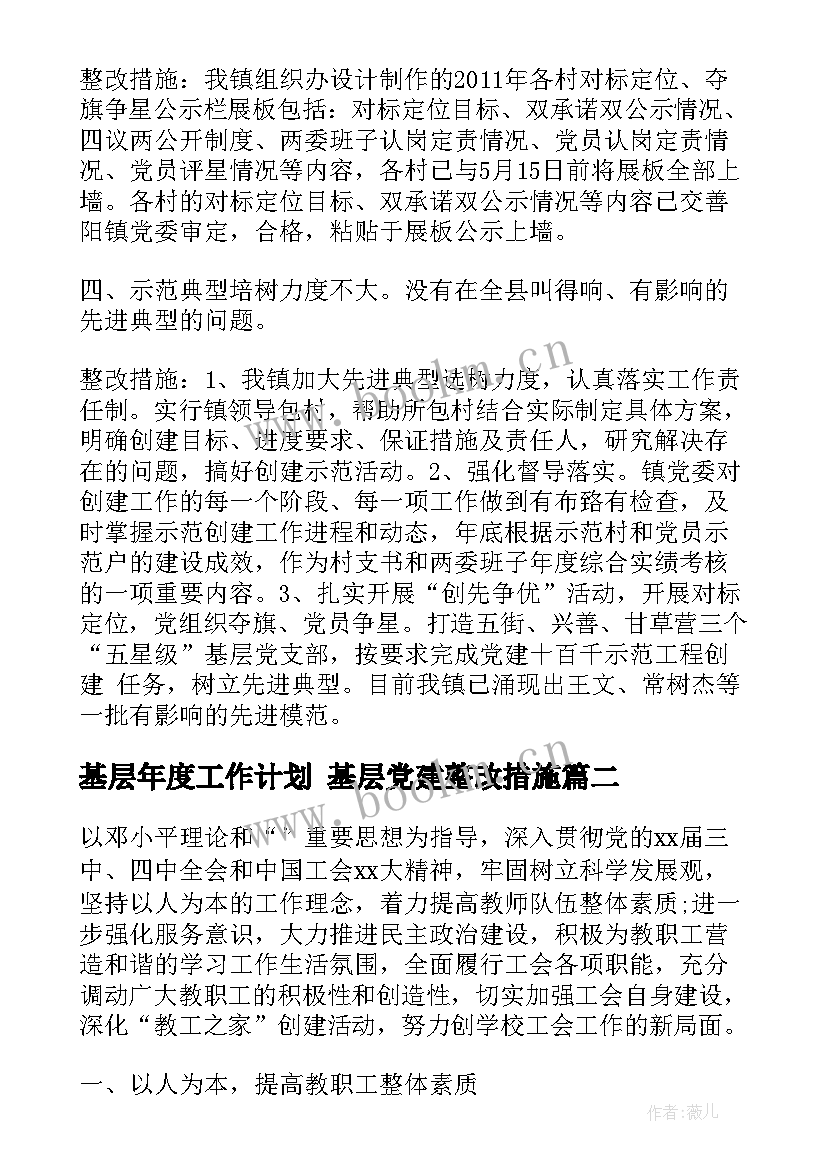 最新基层年度工作计划 基层党建整改措施(优秀7篇)