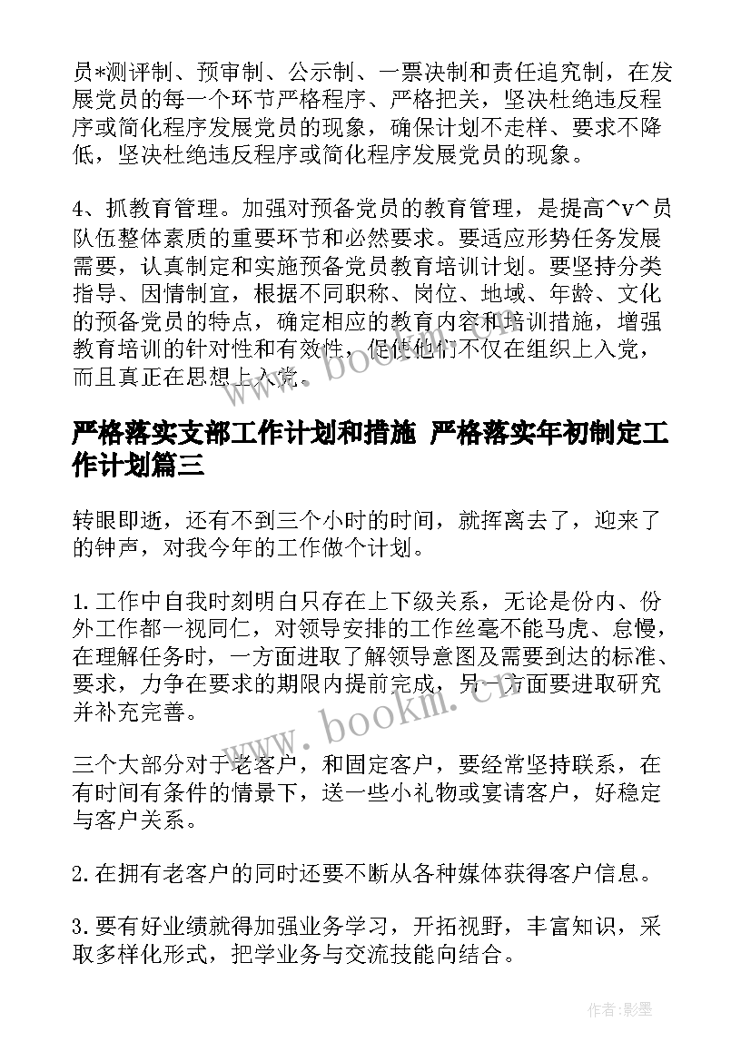 严格落实支部工作计划和措施 严格落实年初制定工作计划(模板5篇)