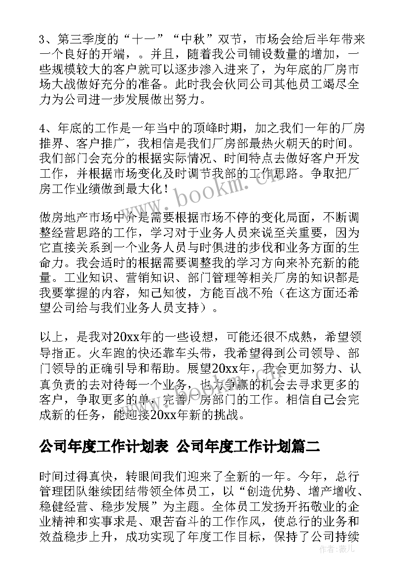 公司年度工作计划表 公司年度工作计划(实用10篇)