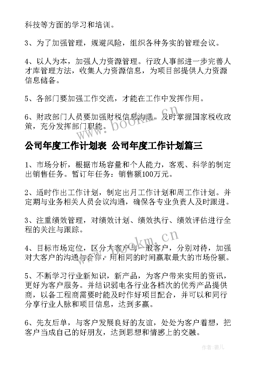 公司年度工作计划表 公司年度工作计划(实用10篇)