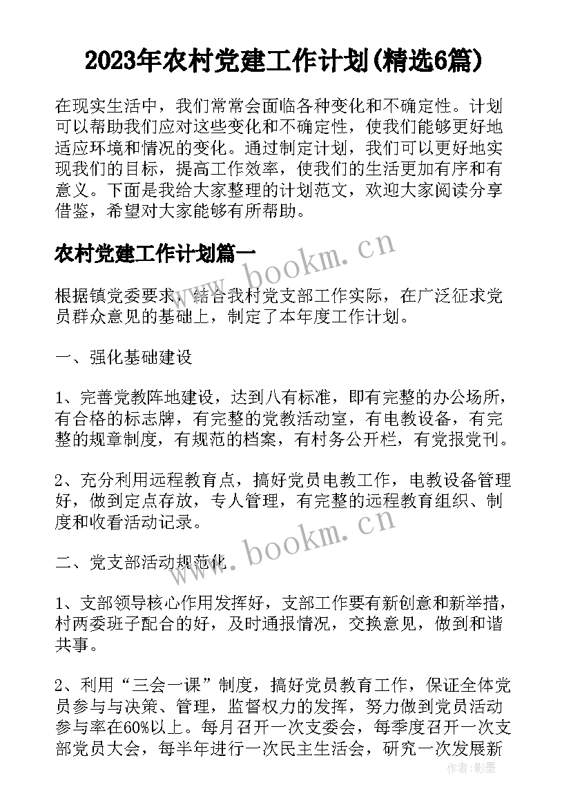 2023年农村党建工作计划(精选6篇)