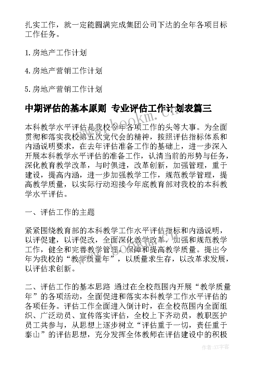 2023年中期评估的基本原则 专业评估工作计划表(优秀5篇)