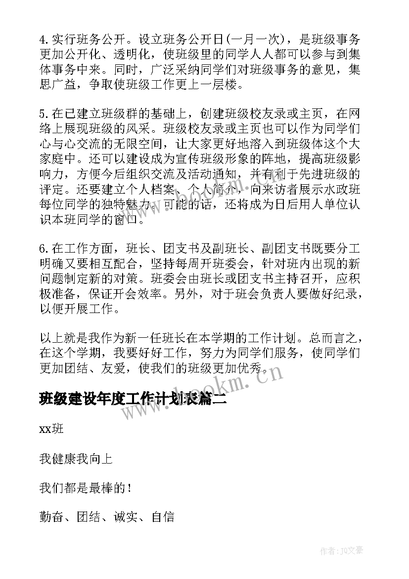 2023年班级建设年度工作计划表(通用8篇)