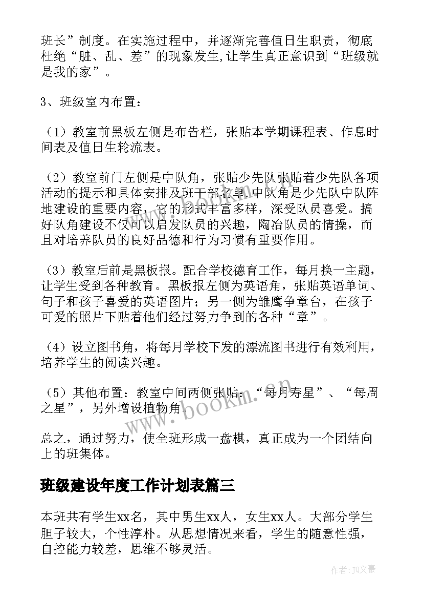 2023年班级建设年度工作计划表(通用8篇)