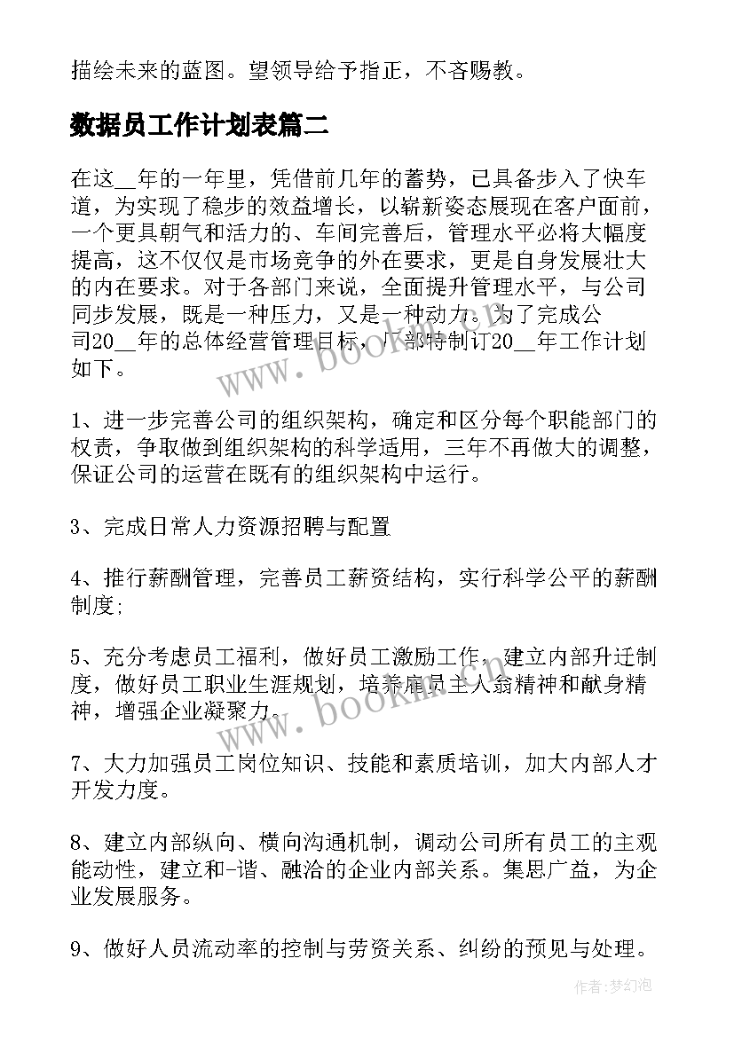 2023年数据员工作计划表(模板9篇)