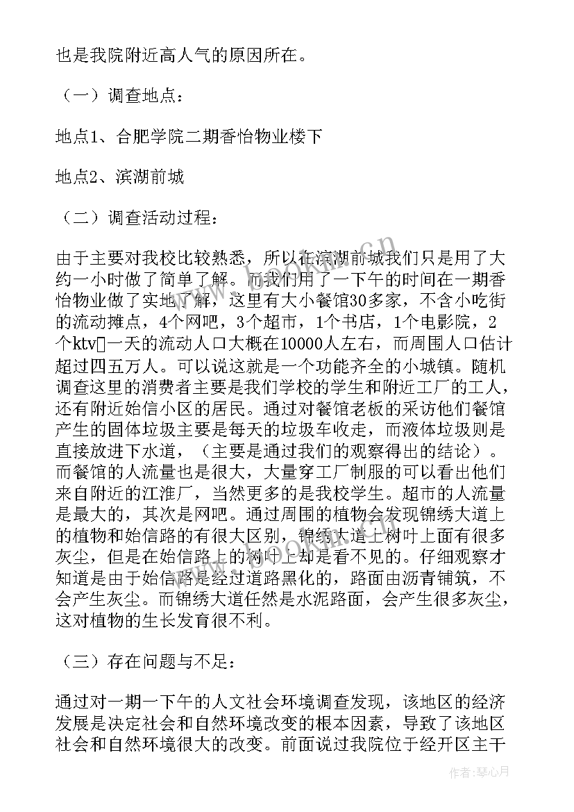 环境整治工作周报 周边环境调查报告(模板9篇)