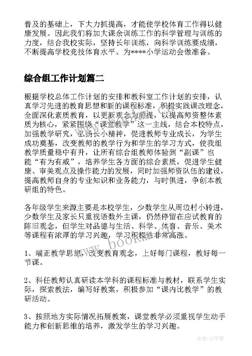 2023年综合组工作计划(模板9篇)