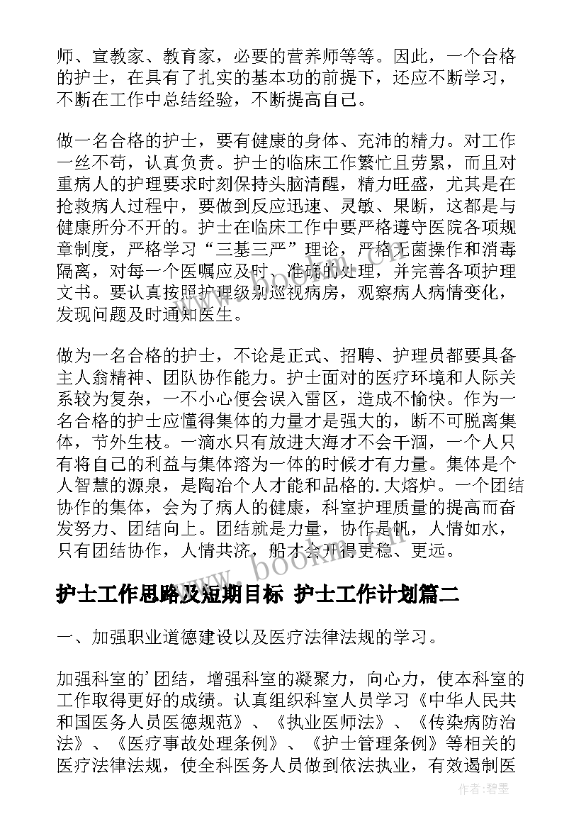 2023年护士工作思路及短期目标 护士工作计划(实用10篇)