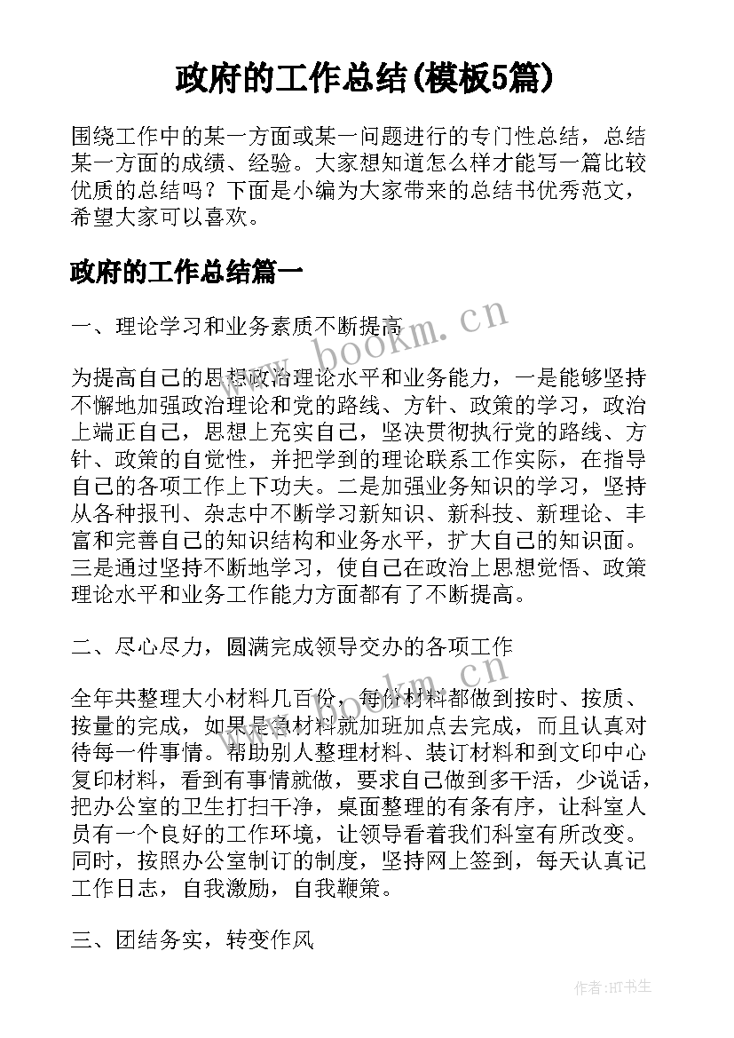 政府的工作总结(模板5篇)