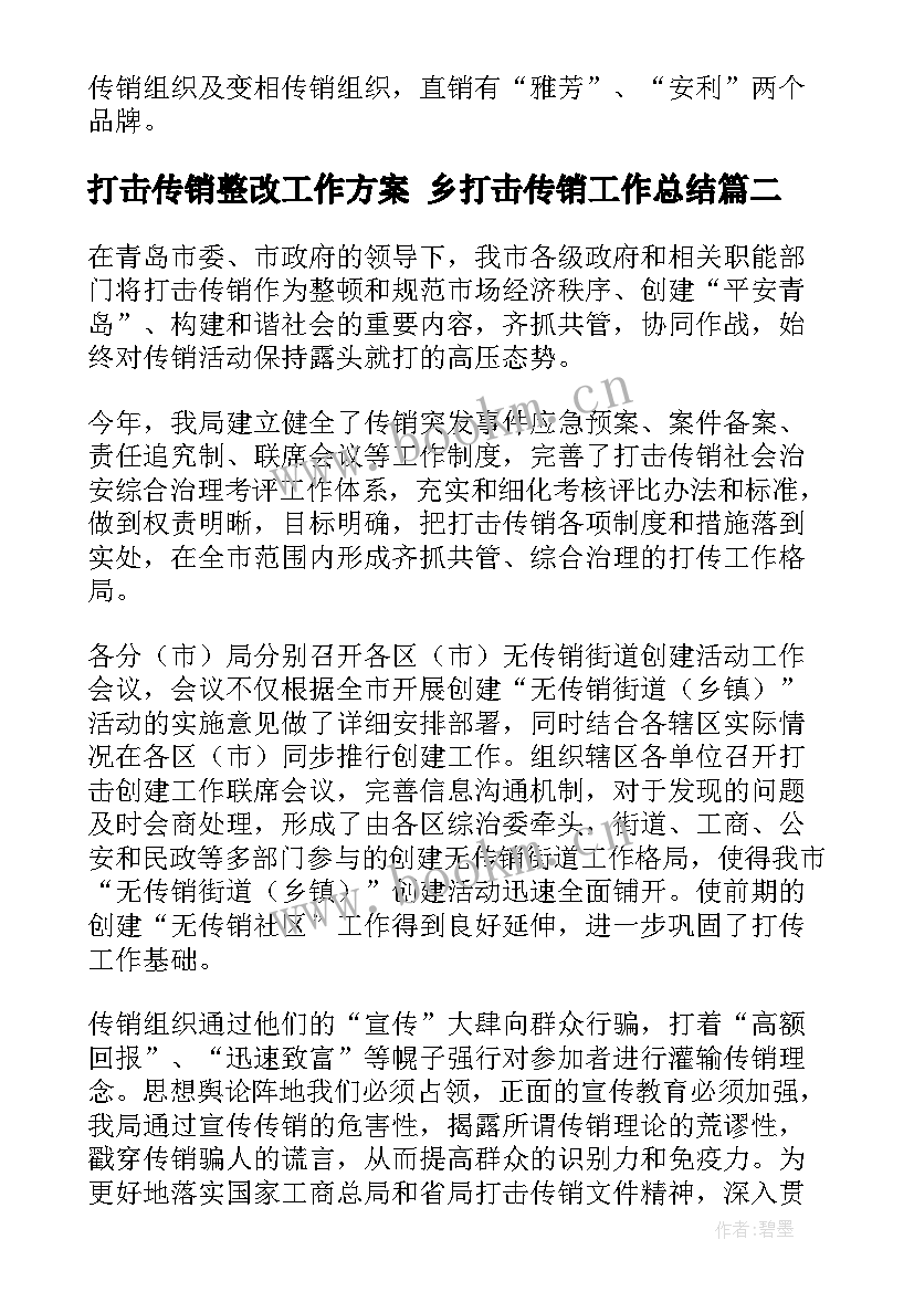 打击传销整改工作方案 乡打击传销工作总结(汇总8篇)