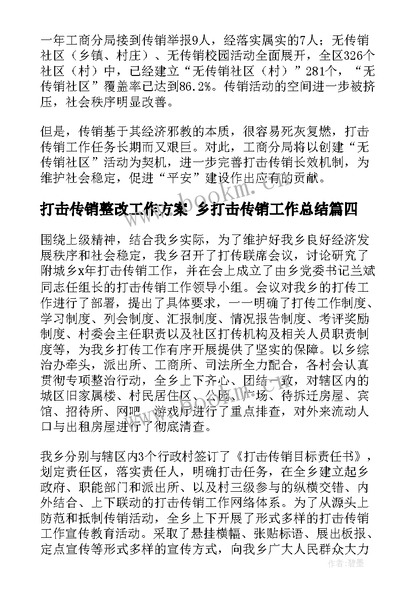 打击传销整改工作方案 乡打击传销工作总结(汇总8篇)