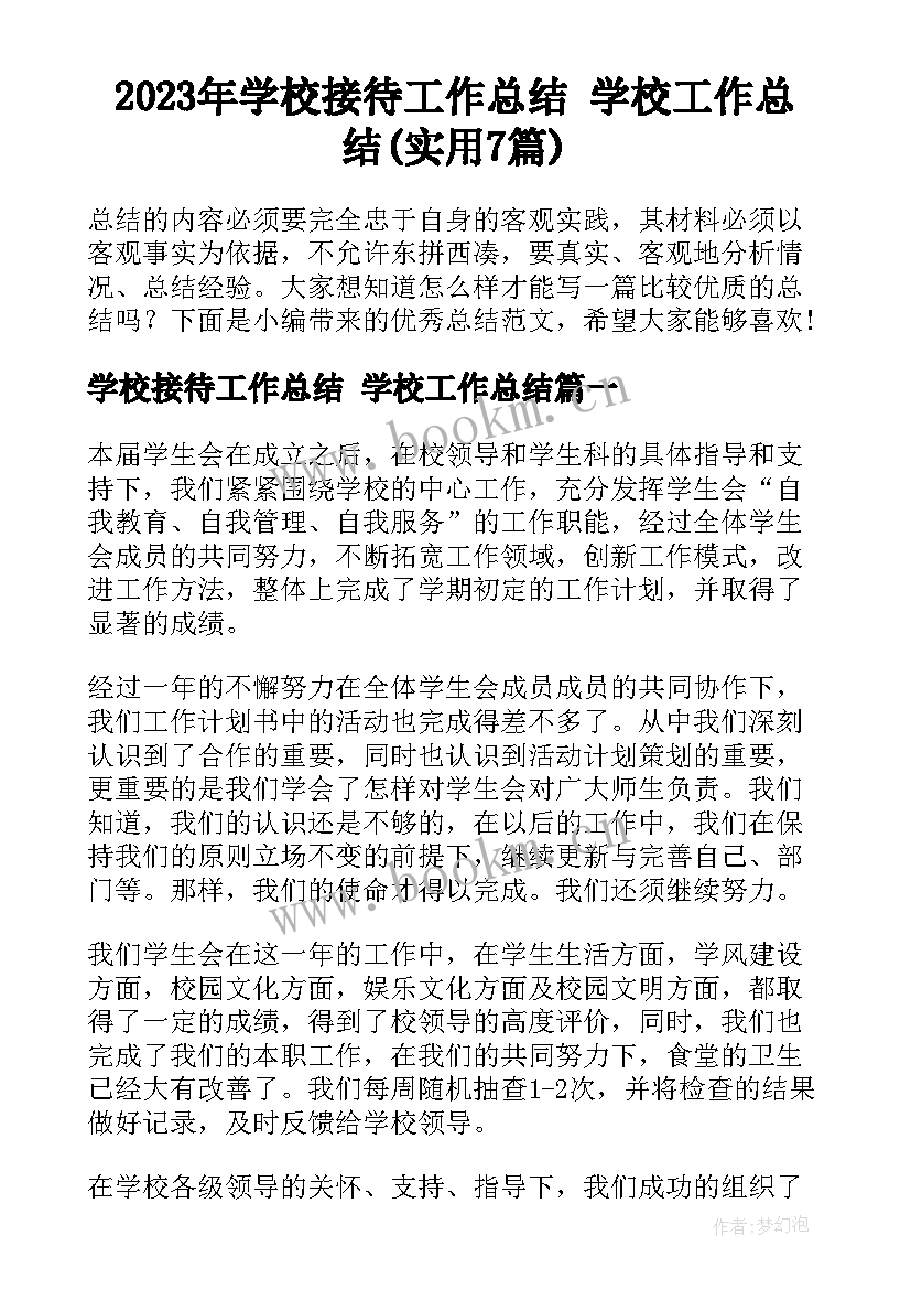 2023年学校接待工作总结 学校工作总结(实用7篇)