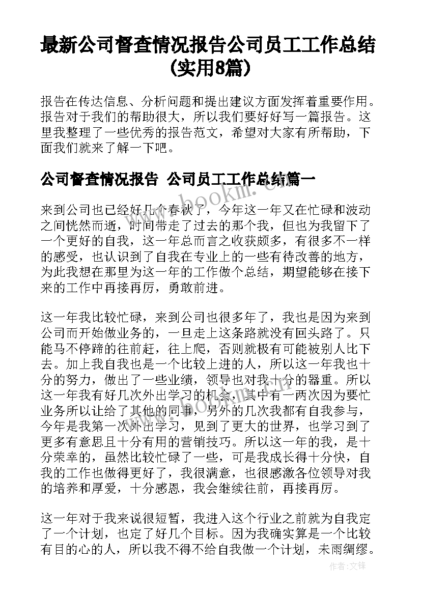 最新公司督查情况报告 公司员工工作总结(实用8篇)