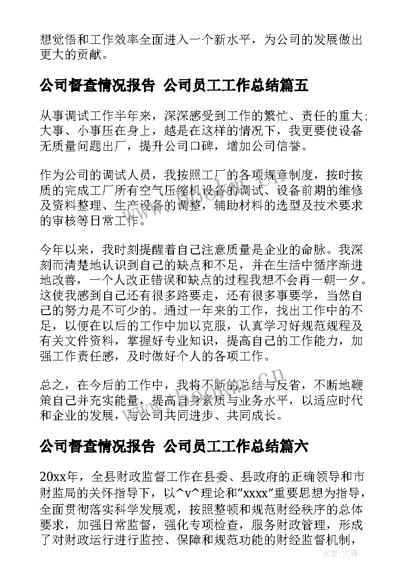 最新公司督查情况报告 公司员工工作总结(实用8篇)