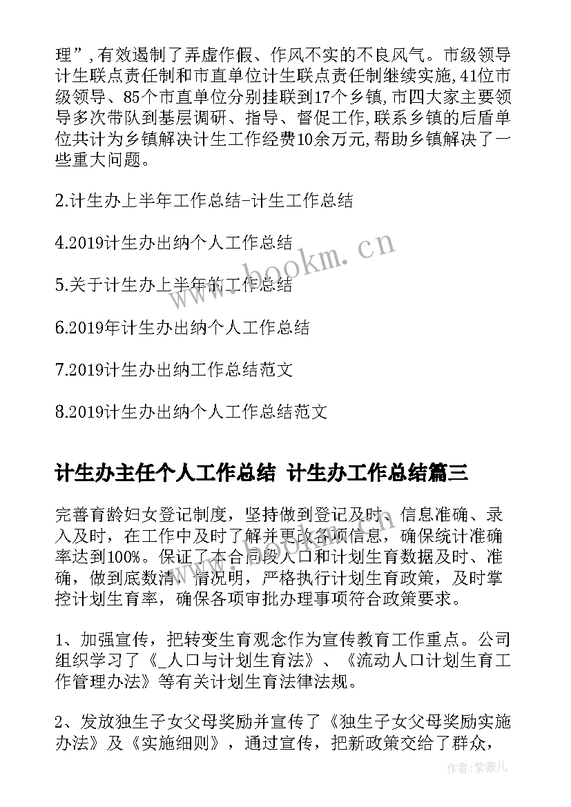 计生办主任个人工作总结 计生办工作总结(优质8篇)