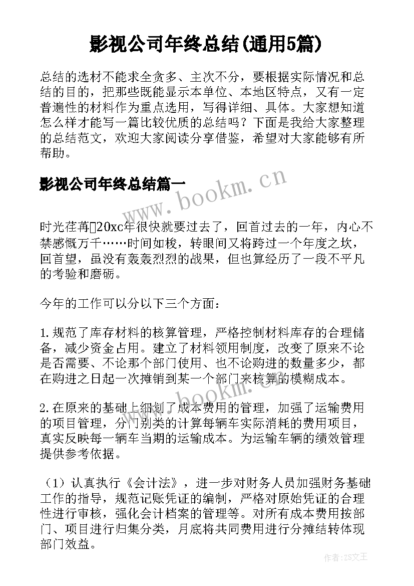 影视公司年终总结(通用5篇)