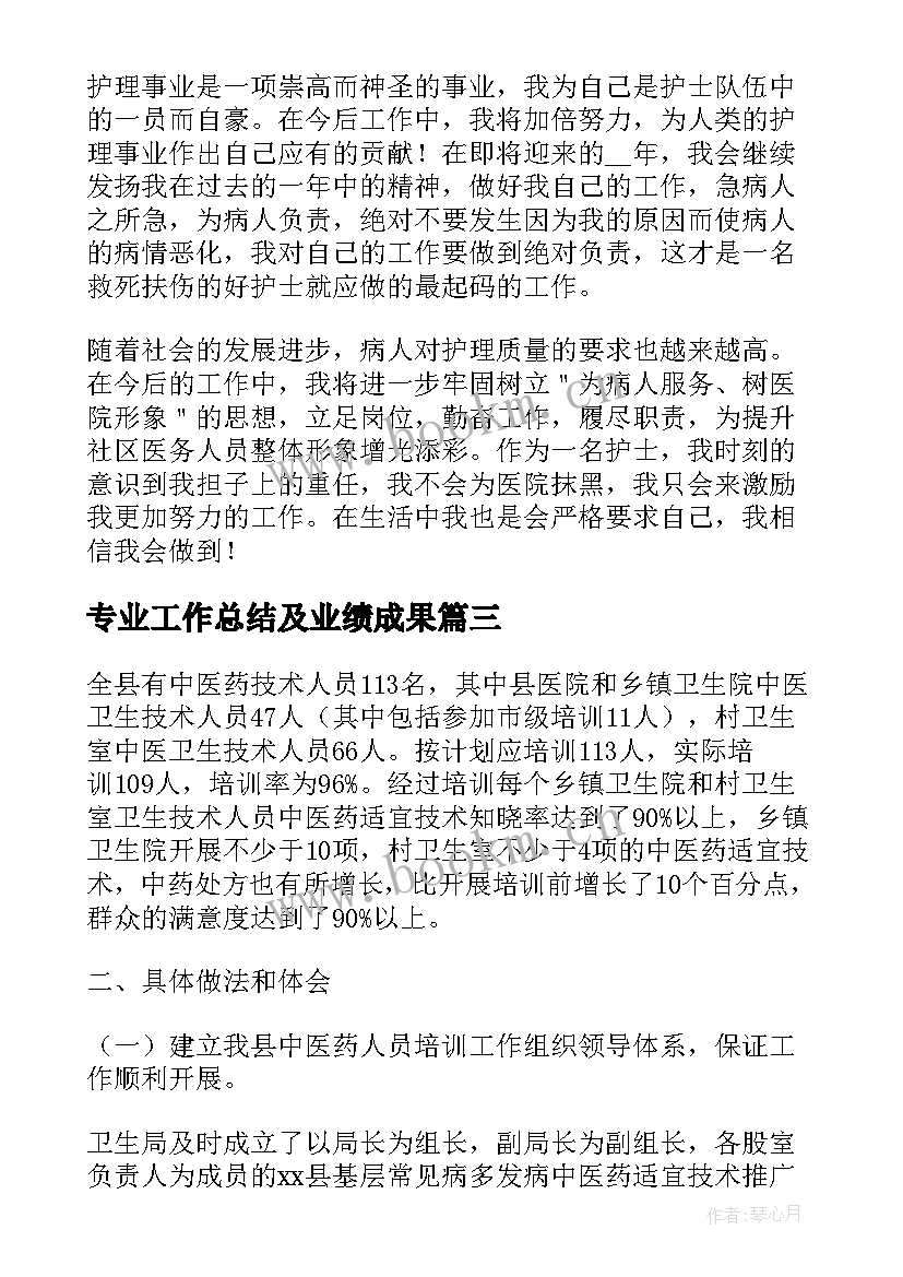 专业工作总结及业绩成果(优质6篇)