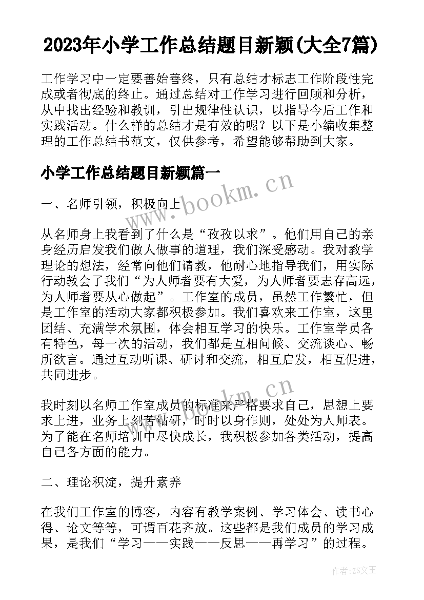 2023年小学工作总结题目新颖(大全7篇)