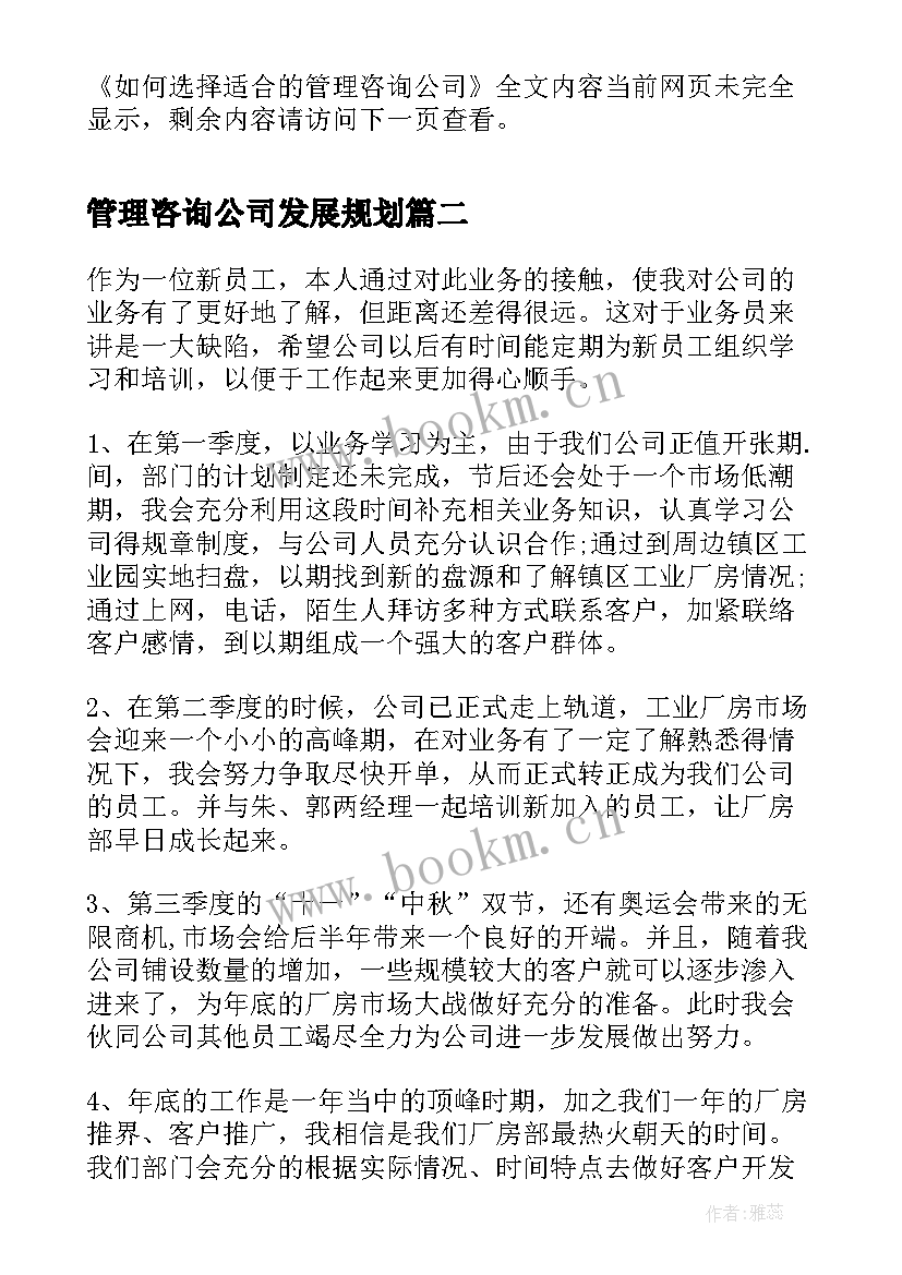 2023年管理咨询公司发展规划(模板8篇)