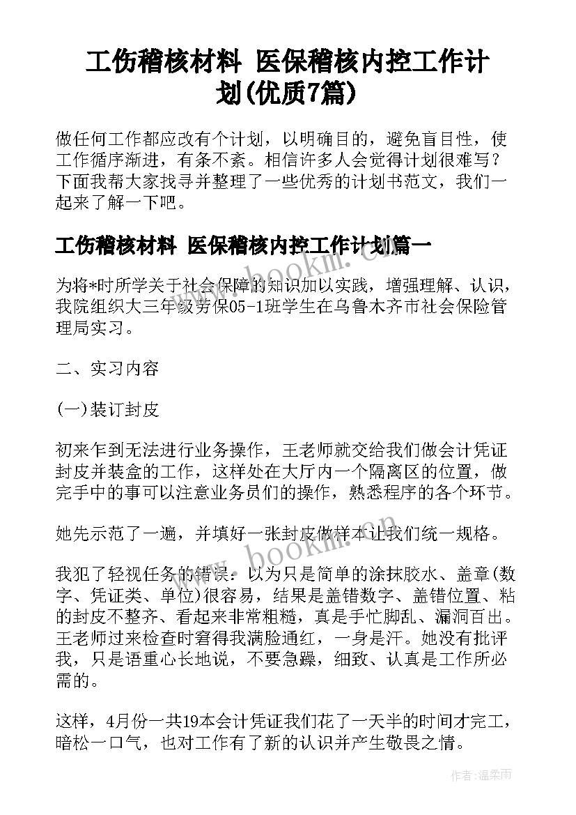 工伤稽核材料 医保稽核内控工作计划(优质7篇)