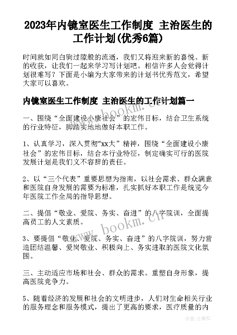 2023年内镜室医生工作制度 主治医生的工作计划(优秀6篇)