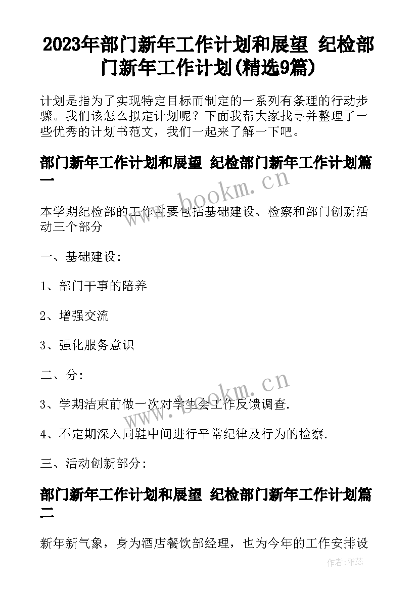 2023年部门新年工作计划和展望 纪检部门新年工作计划(精选9篇)