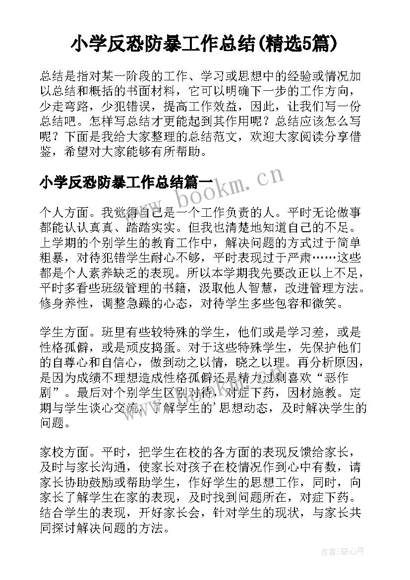 小学反恐防暴工作总结(精选5篇)