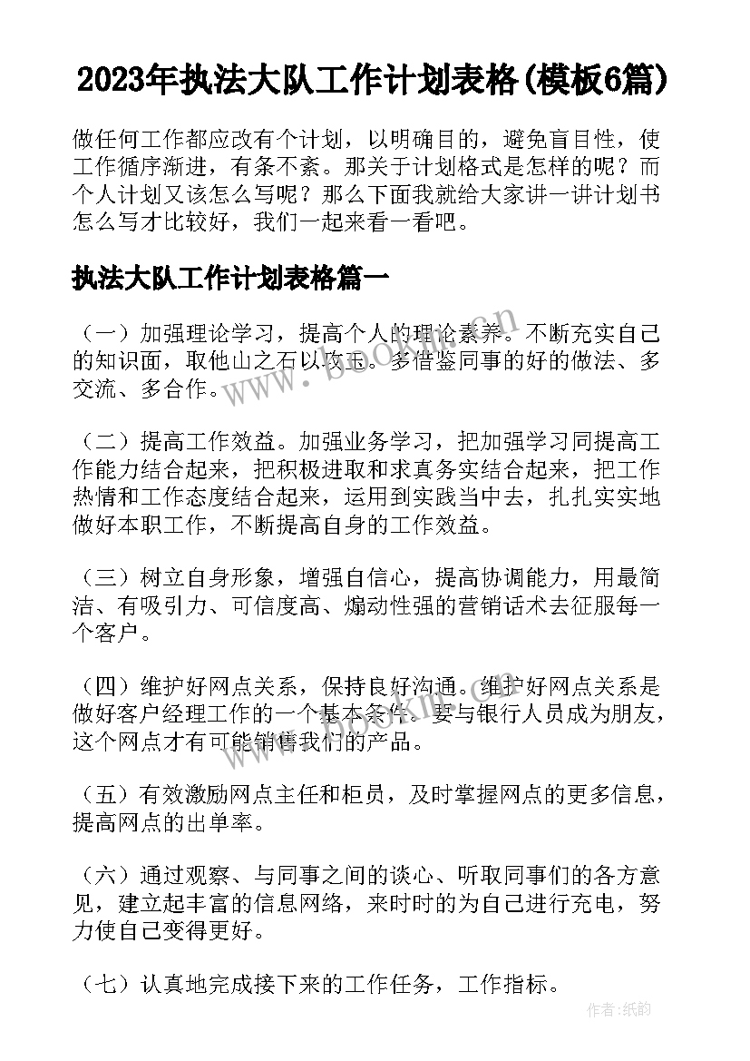 2023年执法大队工作计划表格(模板6篇)