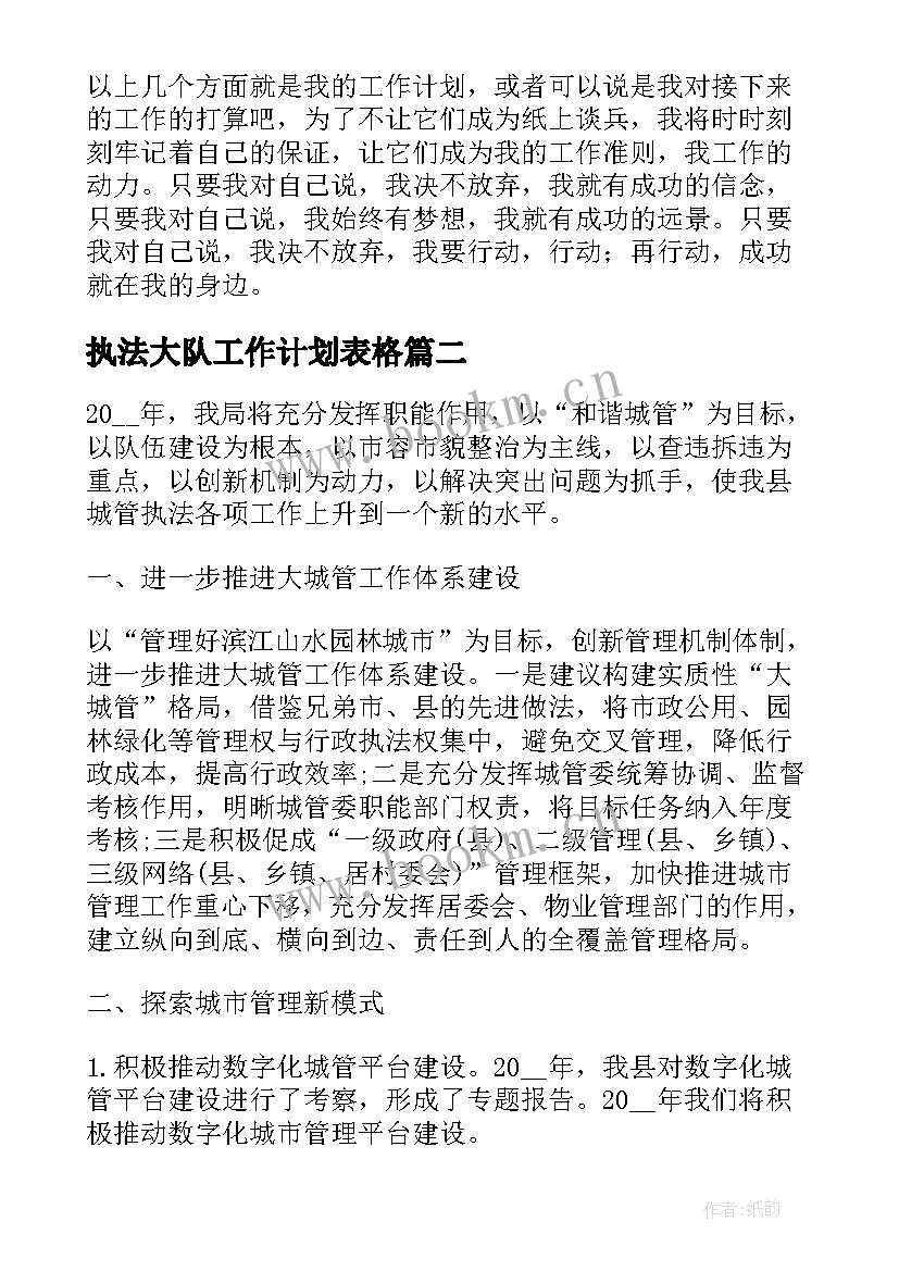 2023年执法大队工作计划表格(模板6篇)