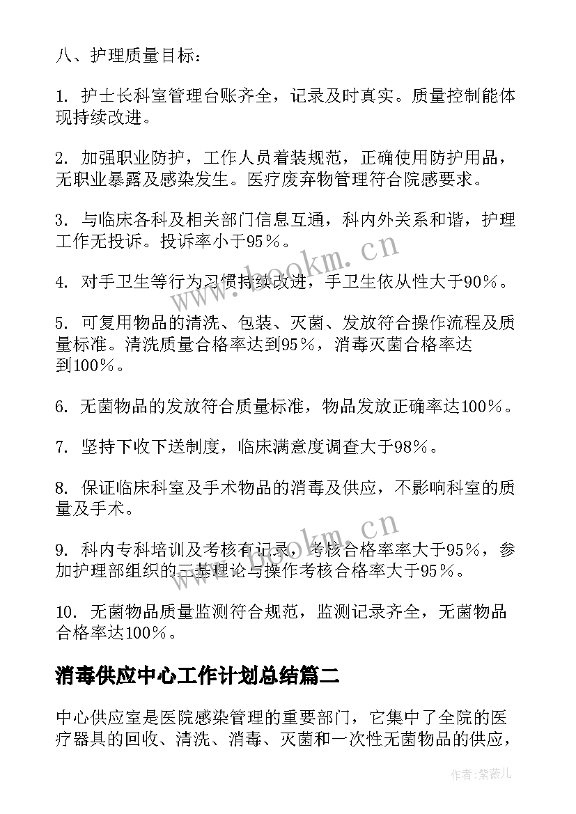 最新消毒供应中心工作计划总结(模板5篇)