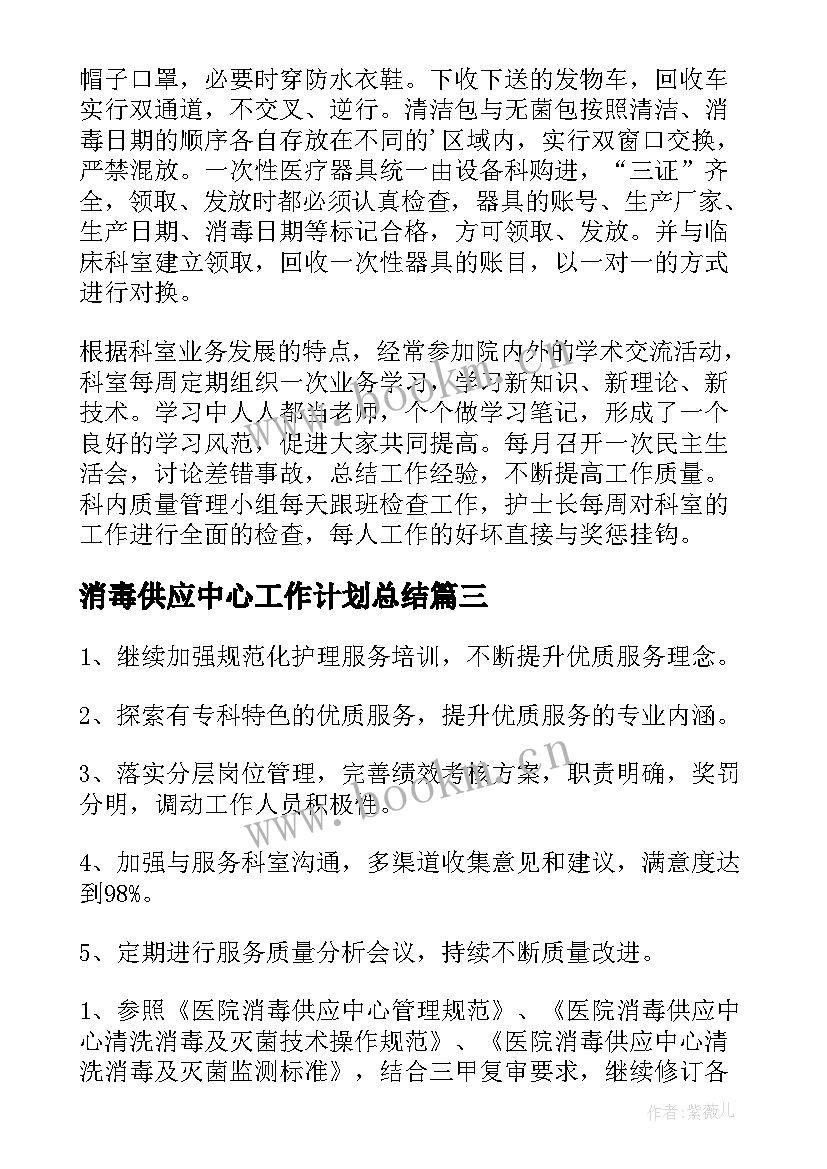 最新消毒供应中心工作计划总结(模板5篇)