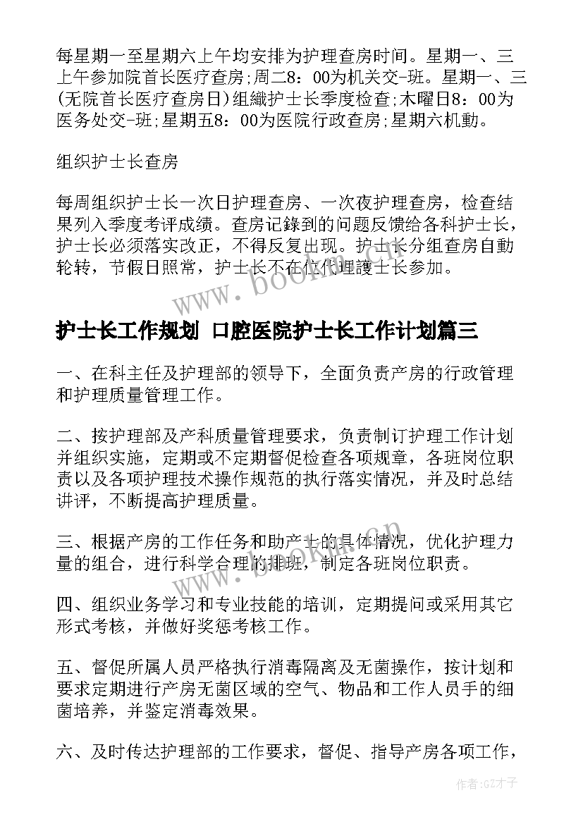 护士长工作规划 口腔医院护士长工作计划(精选5篇)