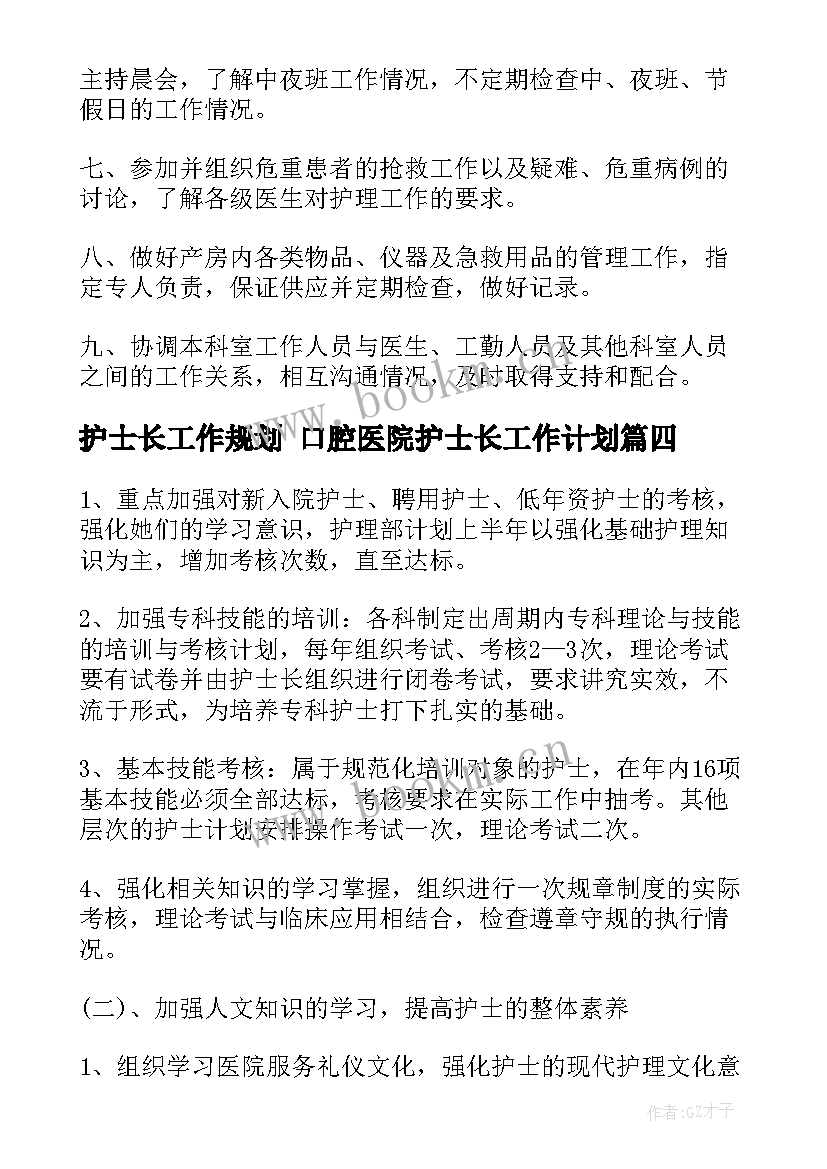 护士长工作规划 口腔医院护士长工作计划(精选5篇)