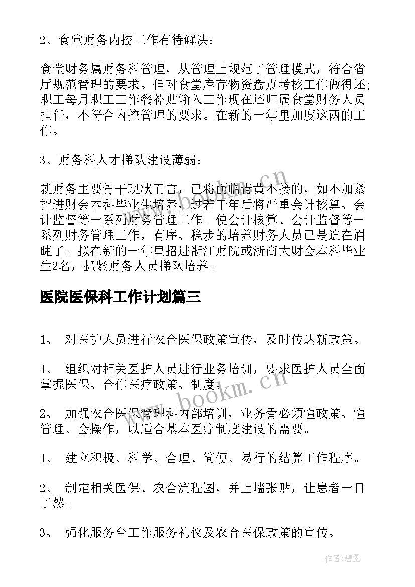 2023年医院医保科工作计划(汇总10篇)