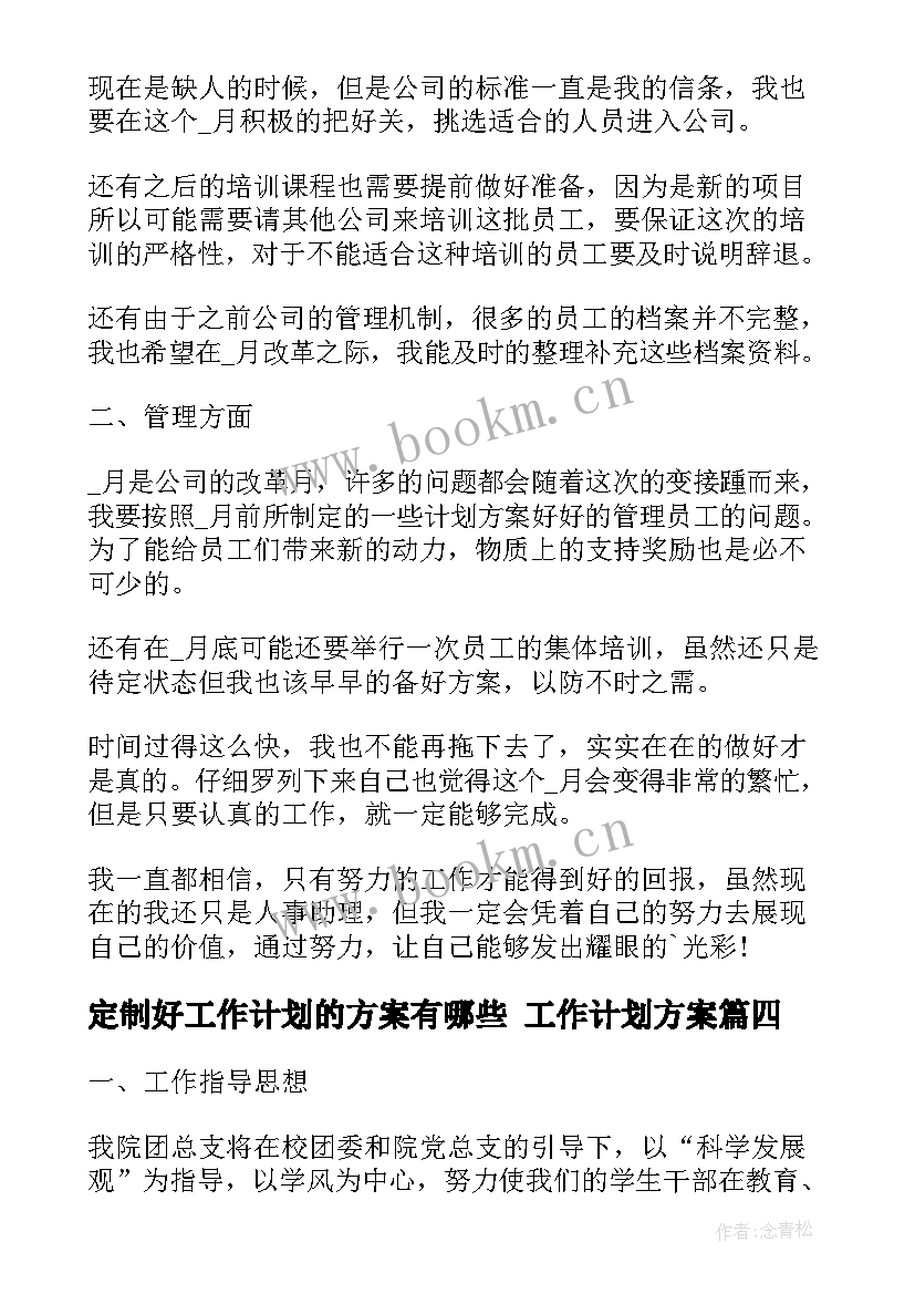 2023年定制好工作计划的方案有哪些 工作计划方案(模板6篇)