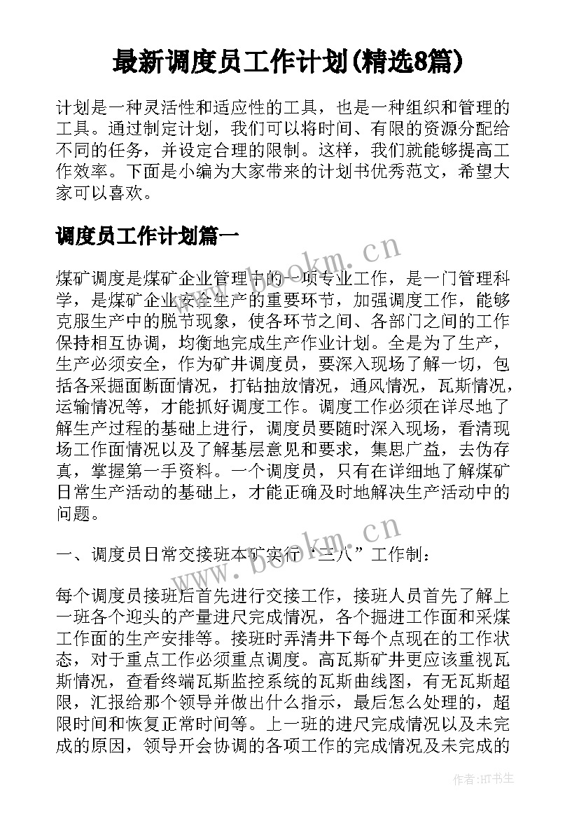 最新调度员工作计划(精选8篇)