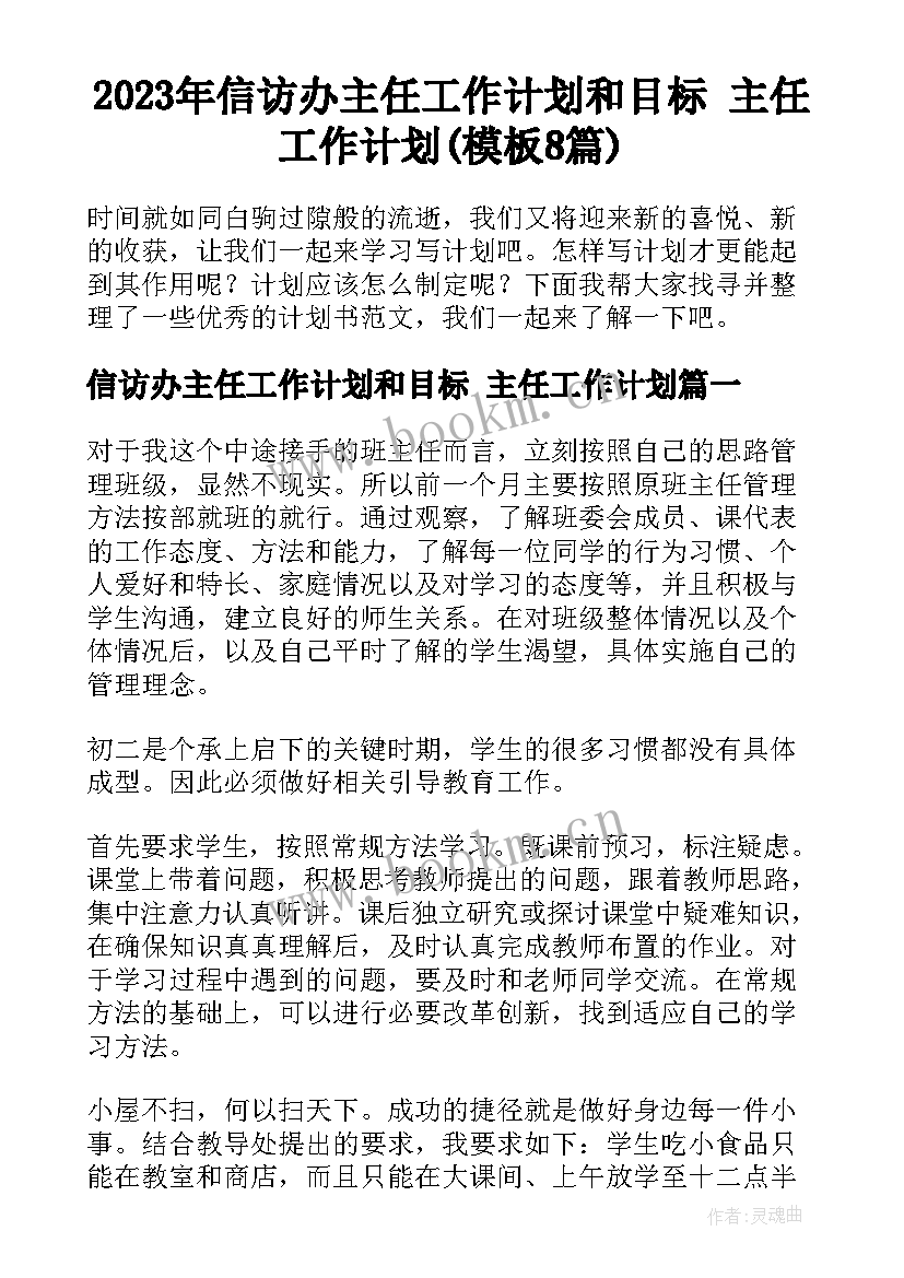 2023年信访办主任工作计划和目标 主任工作计划(模板8篇)