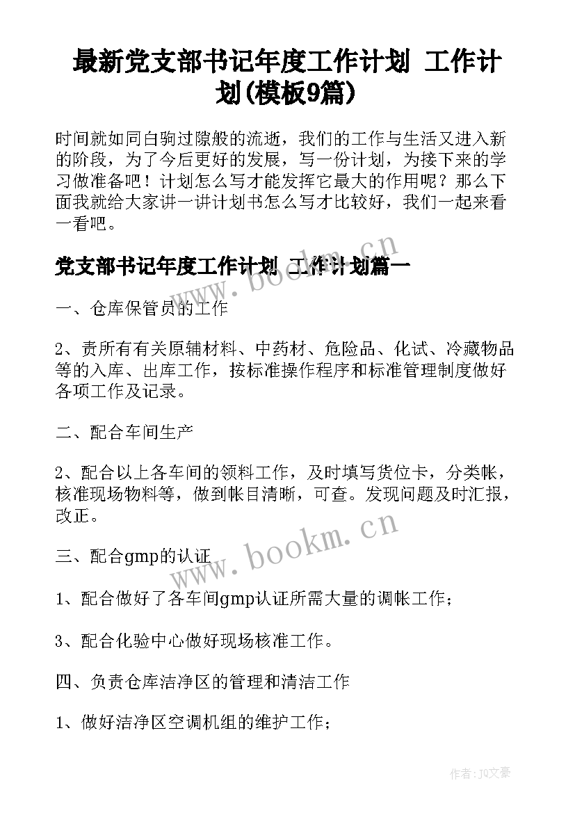 最新党支部书记年度工作计划 工作计划(模板9篇)