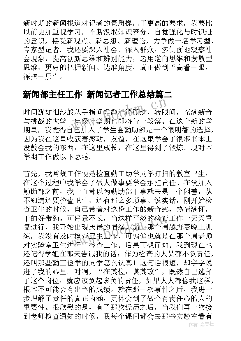 2023年新闻部主任工作 新闻记者工作总结(精选5篇)