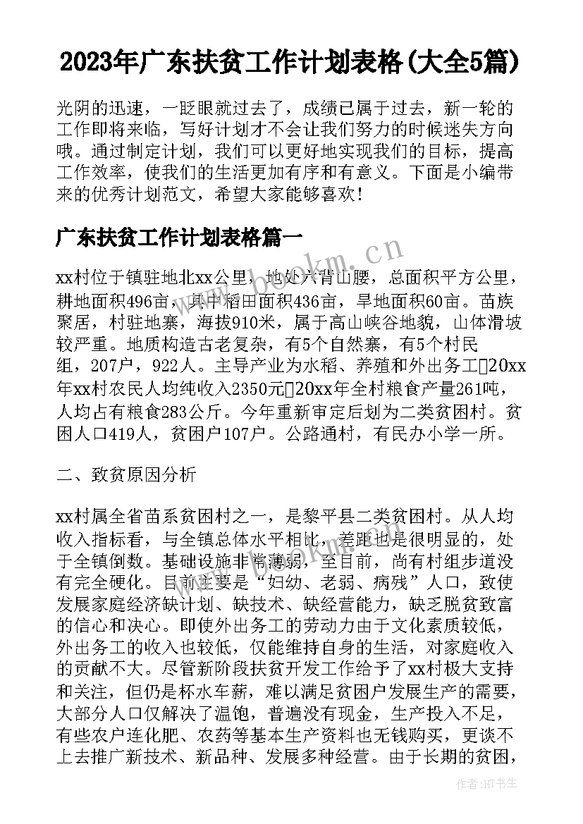 2023年广东扶贫工作计划表格(大全5篇)