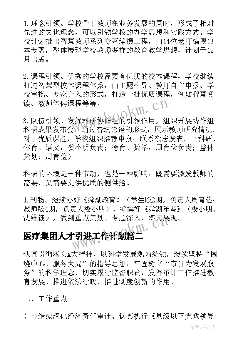 医疗集团人才引进工作计划(实用5篇)