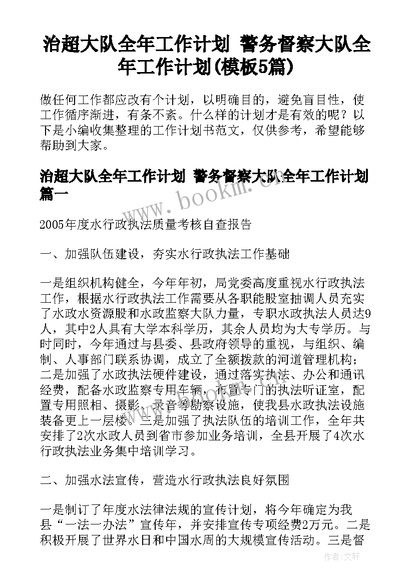 治超大队全年工作计划 警务督察大队全年工作计划(模板5篇)