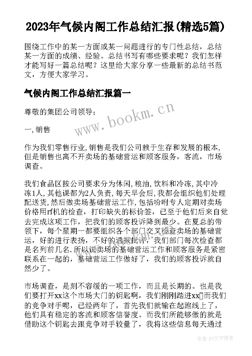 2023年气候内阁工作总结汇报(精选5篇)