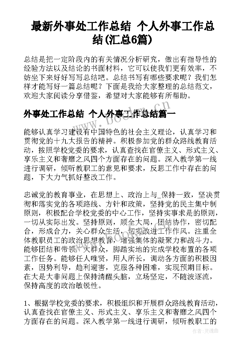 最新外事处工作总结 个人外事工作总结(汇总6篇)