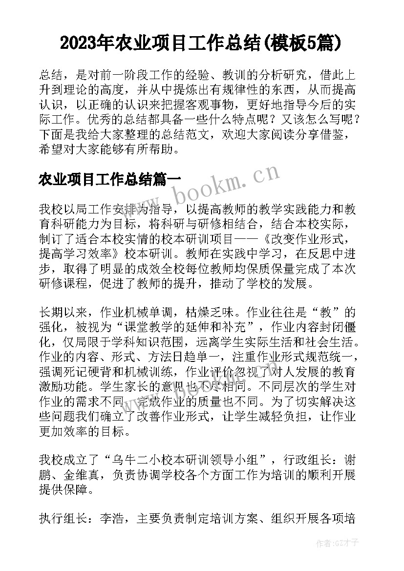 2023年农业项目工作总结(模板5篇)