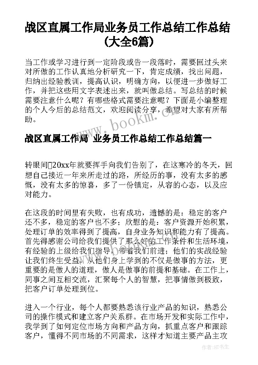 战区直属工作局 业务员工作总结工作总结(大全6篇)